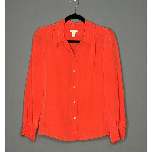 J CREW Women’s 4 Coral LUCINDA Silk Long Sleeve Button Up Top Blouse - Picture 1 of 12